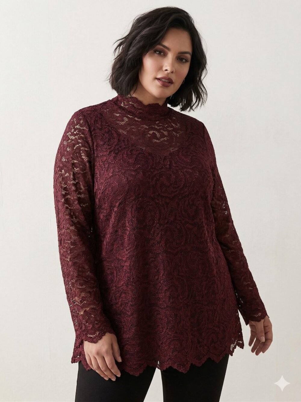Isaac Mizrahi Live Blouse Burgundy Lace Floral Goth Grunge Whimsigoth XL